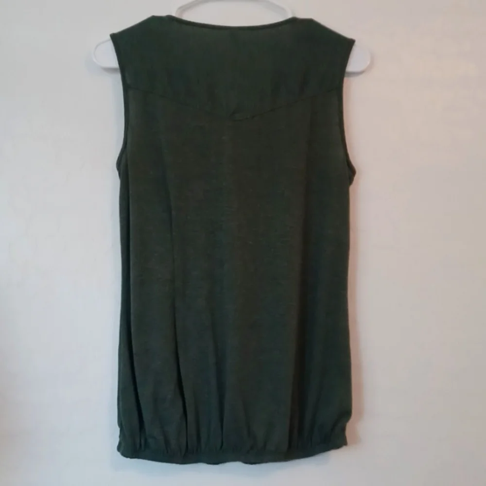 PerSeption Concept Forest Green Tank Top With Gold Zipper Womans Size Small - Picture 4 of 5